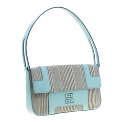 Givenchy Powder Blue Stripped Canvas and Leather Shoulder Bag