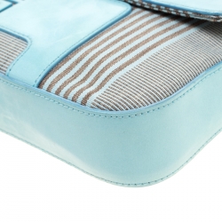 Givenchy Powder Blue Stripped Canvas and Leather Shoulder Bag