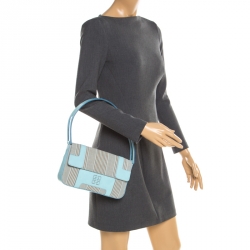 Givenchy Powder Blue Stripped Canvas and Leather Shoulder Bag