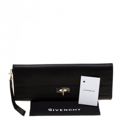 Pre Owned Givenchy Black Leather Shark Tooth Long Wristlet Clutch