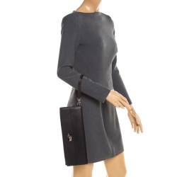 Pre Owned Givenchy Black Leather Shark Tooth Long Wristlet Clutch