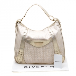 Pre Owned حقيبة جيفنشي جلد وقماش ذهبية/ بيج