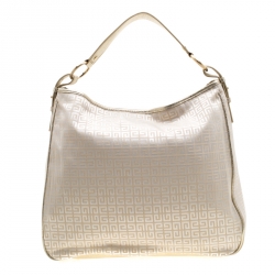 Pre Owned حقيبة جيفنشي جلد وقماش ذهبية/ بيج