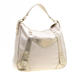 Pre Owned حقيبة جيفنشي جلد وقماش ذهبية/ بيج