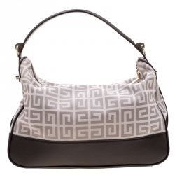 Pre Owned Givenchy Brown/Off-White Monogram Canvas and Leather Hobo