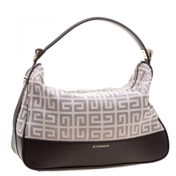 Pre Owned Givenchy Brown/Off-White Monogram Canvas and Leather Hobo