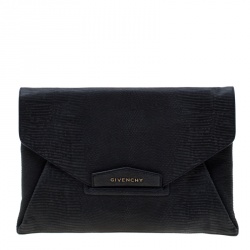 Givenchy Black Lizard Embossed Antigona Envelope Clutch Givenchy