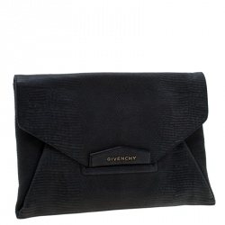 Pre Owned حقيبة كلاتش جيفنشي مظروف أنتيغونا نقش سحلية سوداء