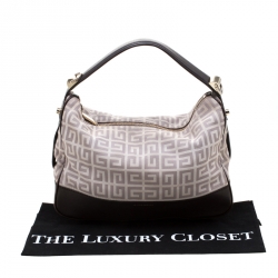 Pre Owned Givenchy Brown/Grey Monogram Canvas and Leather Small Hobo