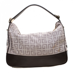 Pre Owned Givenchy Brown/Grey Monogram Canvas and Leather Small Hobo