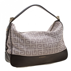 Pre Owned Givenchy Brown/Grey Monogram Canvas and Leather Small Hobo