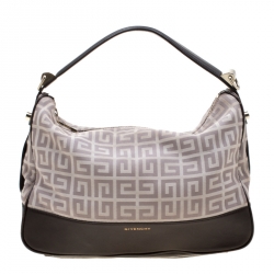 Pre Owned Givenchy Brown/Grey Monogram Canvas and Leather Small Hobo
