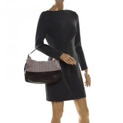 Pre Owned Givenchy Brown/Grey Monogram Canvas and Leather Small Hobo