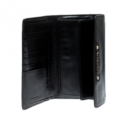 Pre Owned Givenchy Black Logo Star Leather Continental Flap Wallet