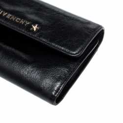 Pre Owned Givenchy Black Logo Star Leather Continental Flap Wallet