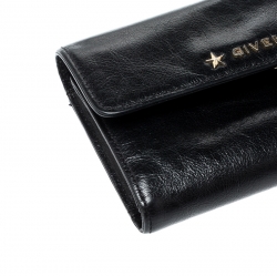 Pre Owned Givenchy Black Logo Star Leather Continental Flap Wallet