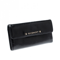 Pre Owned Givenchy Black Logo Star Leather Continental Flap Wallet