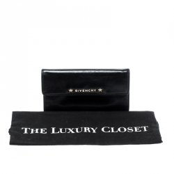 Pre Owned Givenchy Black Logo Star Leather Continental Flap Wallet