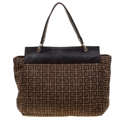 Givenchy Brown Signature Canvas and Leather Flap Top Handle Bag