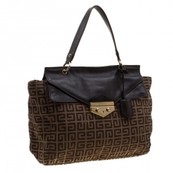 Givenchy Brown Signature Canvas and Leather Flap Top Handle Bag
