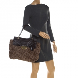 Givenchy Brown Signature Canvas and Leather Flap Top Handle Bag
