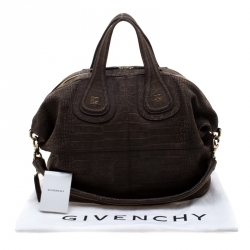 Pre Owned Givenchy Khaki Crocodile Embossed Nubuck Leather Nightingale Tote
