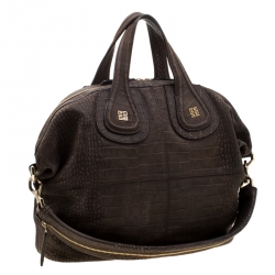 Pre Owned Givenchy Khaki Crocodile Embossed Nubuck Leather Nightingale Tote