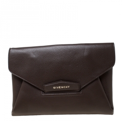 GIVENCHY Dark Brown Textured Leather Antigona Envelope Clutch