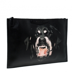 Pre Owned Givenchy Black Coated Canvas Rottweiler Face Clutch