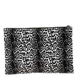 Pre Owned Givenchy Balck/White Leopard Print Canvas Clutch