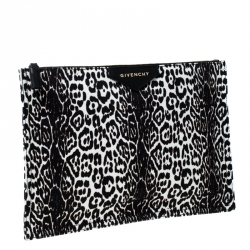 Pre Owned Givenchy Balck/White Leopard Print Canvas Clutch