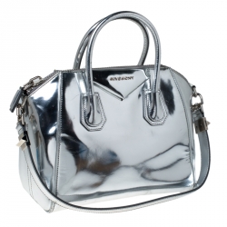 Pre Owned Givenchy Silver Leather Small Antigona Satchel