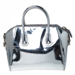 Pre Owned Givenchy Silver Leather Small Antigona Satchel