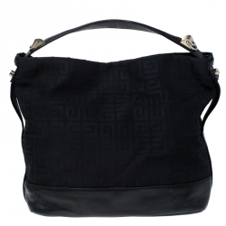 Pre Owned Givenchy Black Monogram Canvas and Leather Hobo