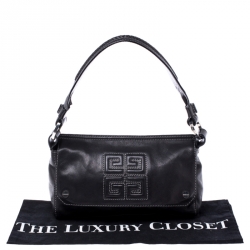 Pre Owned Givenchy Black Leather Logo Flap Shoulder Bag