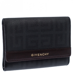 Pre Owned Givenchy Black Monogram Leather Flap Compact Wallet