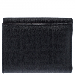 Pre Owned Givenchy Black Monogram Leather Flap Compact Wallet