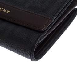Pre Owned Givenchy Black Monogram Leather Flap Compact Wallet