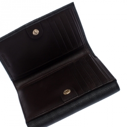 Pre Owned Givenchy Black Monogram Leather Flap Compact Wallet