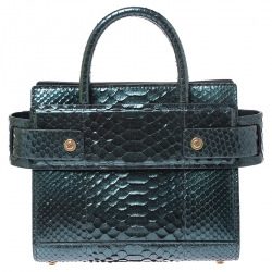 Pre Owned Givenchy Green Metallic Python Mini Horizon Crossbody Bag