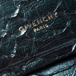 Pre Owned Givenchy Green Metallic Python Mini Horizon Crossbody Bag