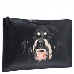 Pre Owned Givenchy Black Coated Canvas Rottweiler Face Clutch