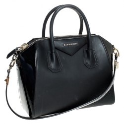 Pre Owned Givenchy Black Matte/Patent Leather Small Antigona Satchel