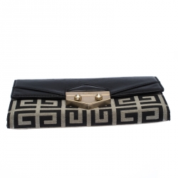 Givenchy Black/White Signature Leather and Canvas Flap Continental Wallet