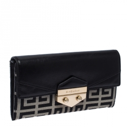 Givenchy Black/White Signature Leather and Canvas Flap Continental Wallet