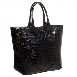 Pre Owned Givenchy Black Croc Embossed Leather Easy Tote