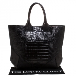 Pre Owned Givenchy Black Croc Embossed Leather Easy Tote