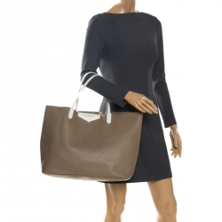 Pre Owned Givenchy Dark Beige Leather Antigona Shopper Tote with Pouch