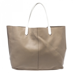 Pre Owned Givenchy Dark Beige Leather Antigona Shopper Tote with Pouch