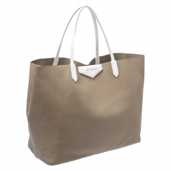 Pre Owned Givenchy Dark Beige Leather Antigona Shopper Tote with Pouch